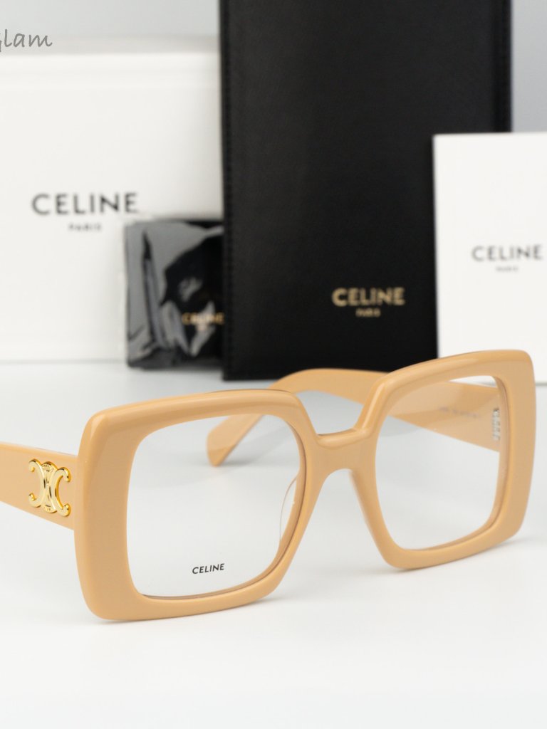 Celine Women Eyeglasses Shiny Beige Demo Square Cl50121i 057 New Authentic